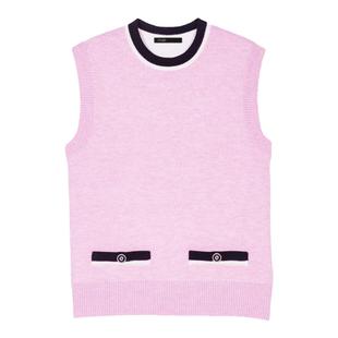 Maje Outlets春夏女装元气轻活风法式粉色撞色圆领无袖针织马甲