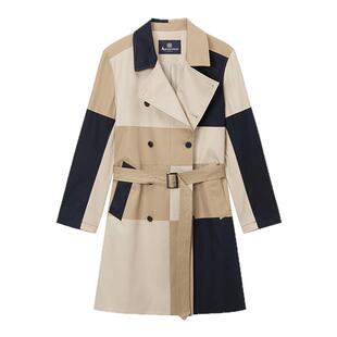 Aquascutum/雅格狮丹春夏新品男士中长款双排扣拼色风衣外套通勤