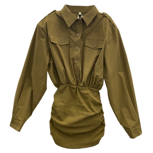 2026春季新款法式高级感白色衬衫连衣裙女收腰显瘦褶皱包臀短裙子