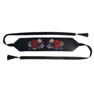 裳五拾典 刺绣中国风真丝典雅复古绣花腰封连衣裙装饰丝绸宽腰带