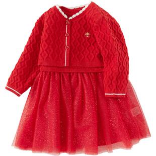 巴拉巴拉童装宝宝针织衫女童套装儿童周岁礼服两件套红色拜年服萌