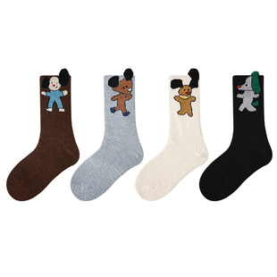 男童袜子秋冬款中筒袜儿童冬季加绒加厚长袜宝宝可爱卡通珊瑚绒袜