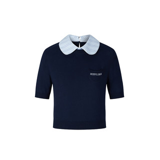 HERLIAN 夏季新品女士娃娃领针织短袖T恤上衣假两件polo衫