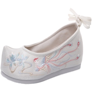 春秋季新款搭配古风汉服鞋子女复古明制绣花鞋古装高跟老北京布鞋