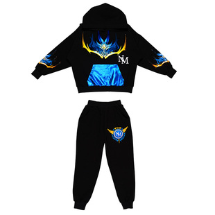 嘻哈潮酷8中大童冬季加绒套装9岁男童春秋卫衣6-7男孩帅气连帽衫5