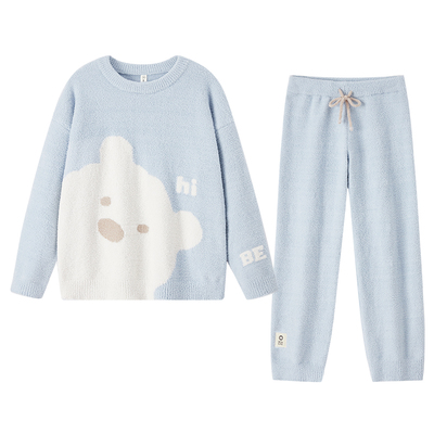 BE半边绒熊熊情侣睡衣冬新品加厚