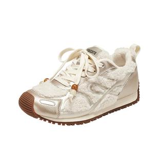 思加图冬季新款复古毛毛鞋加绒保暖休闲鞋平底鞋女鞋鞋子J2570DM5