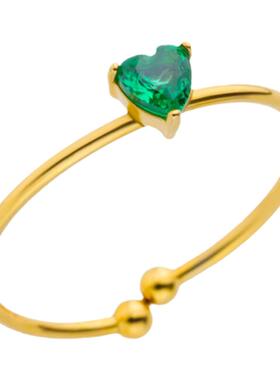 爱心绿锆石开口戒指女轻奢高级感小众设计素圈食指环2024新款爆款