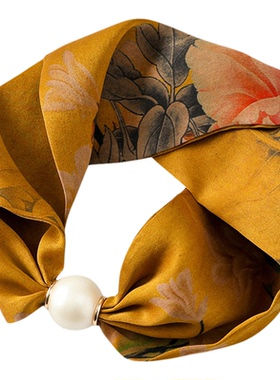 真丝香云纱磁扣丝巾项链珍珠吊坠