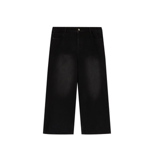 老章和小胖PONGKIKI巴黎左岸雾感黑灰九分牛仔裤女大码百搭直筒裤