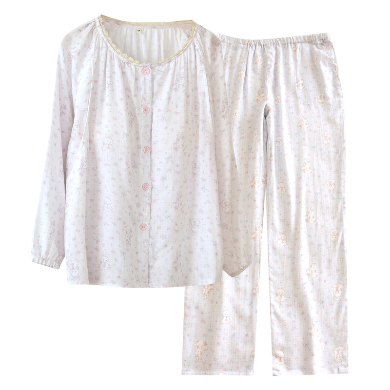 a类竹棉纱布月子服夏季薄款产后哺乳衣产妇带胸垫孕妇睡衣家居服