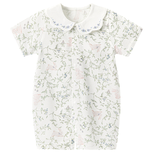 【桑蚕丝】宝宝短袖连体哈衣抗菌夏季装婴幼儿竹纤维纱布爬服薄款