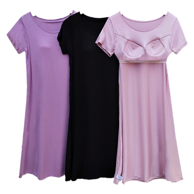 莫代尔夏季外穿带胸垫一体式睡裙