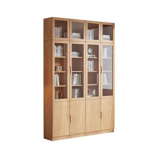 实木书柜客厅家用松木原木带玻璃门展示柜简约儿童书架定制储物柜