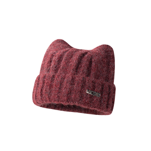 猫耳朵帽子女秋冬毛线帽大头围可爱保暖冷帽显脸小防寒护耳针织帽