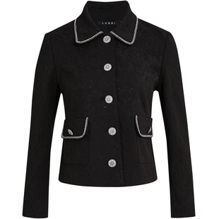 LANDI蓝地黑色气质法式设计感小香风短款外套女高级感上衣秋新品