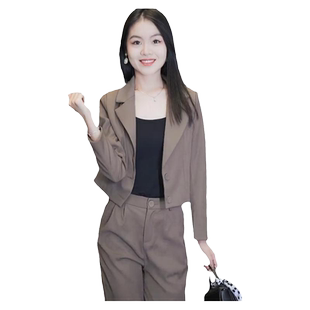 2026春秋新款时尚短款西服套装女小个子气质小西装哈伦裤两件套潮