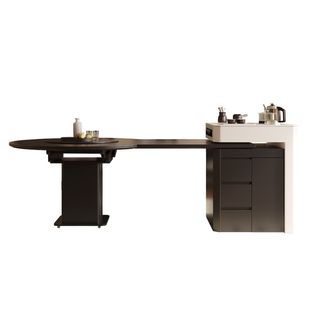 岛台餐桌一体家用多功能方圆两用可伸缩实木岩板法式复古风中导台