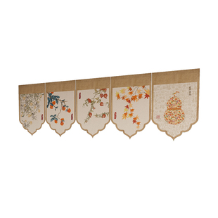 新中式门帘三角旗帘复古门楣短帘半截挂旗厨房家用遮挡帘高级感