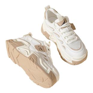 红蜻蜓板鞋女秋冬新款厚底增高老爹鞋加绒保暖棉鞋拼色休闲运动鞋