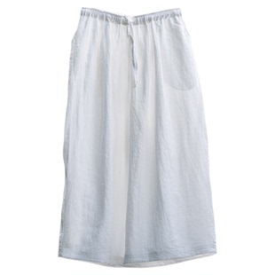 知笔墨2025夏款东方白苎麻轻盈中国风阔腿裤 宽松禅意薄款气球裤