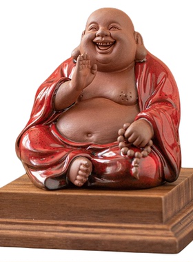 紫砂弥勒佛摆件桌面装饰工艺品