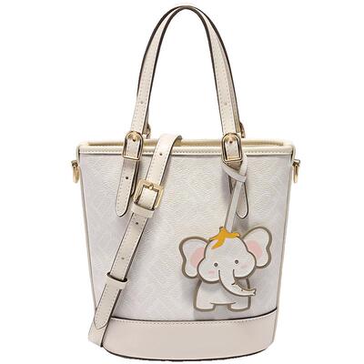 百丽包包女小象桶复古老花休闲通勤斜挎手拎手提水桶包X7233BX5