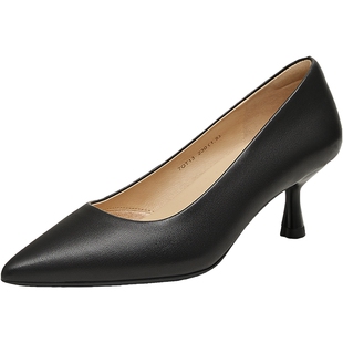 TATA他她米色高跟鞋女猫跟百搭通勤单鞋女工作鞋2025新款7QT13AQ5