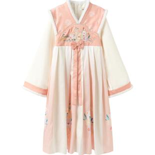 巴拉巴拉童装儿童汉服女童冬装改良襦裙国红色拜年服