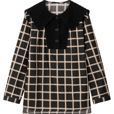 【播奥莱】播商场同款拼接衬衫女春秋休闲宽松格子衬衣BDQ3CD0704