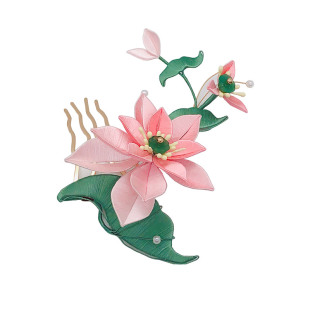 缠花发簪diy材料包荷花粉红色新手教程古风发梳汉服头饰原创设计