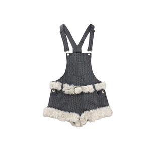 设计感毛绒拼接麻花针织背带短裤女韩系辣妹修身显瘦阔腿连体裤潮