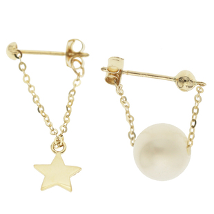 白小C 韩国进口K黄金14K/10K金耳环 淡水珍珠五角星耳链耳坠耳钉