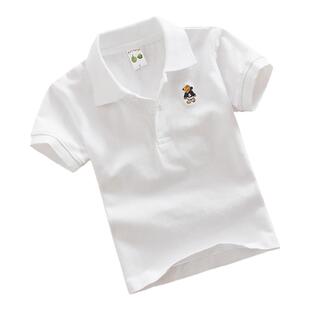 儿童白色T恤男童夏装女童POLO衫纯棉翻领上衣宝宝短袖班服卡通