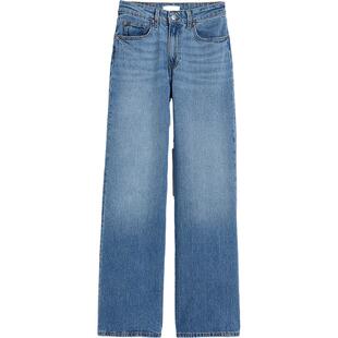 HM女装牛仔裤春季阔腿版型时尚高腰水洗牛仔裤潮流长裤1045459