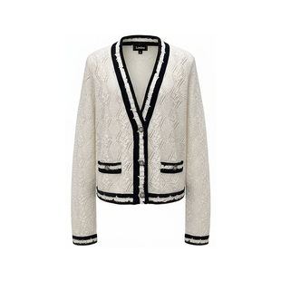 Lorene羊绒开衫女短款修身花边优雅浪漫法式风针织衫羊毛外套女