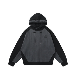 LAMLICKA潮牌拼接拼色针织套头卫衣男早秋字母印花帽衫上衣情侣款