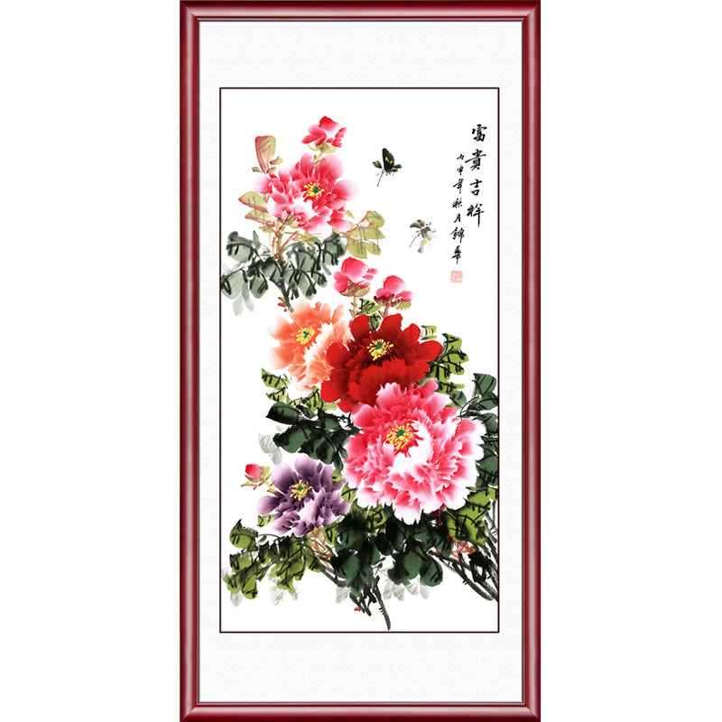 入户玄关装饰竖版招财风水牡丹画