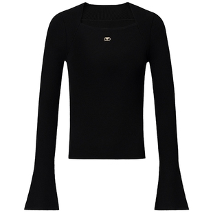 FF仿佛针织衫2025年秋季新款法式气质喇叭袖复古方领