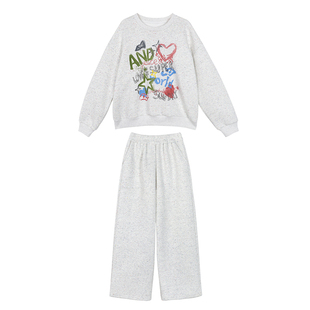 NORNOR陈大猪女童套装春季新款好看休闲儿童运动卫衣裤子大童套裙