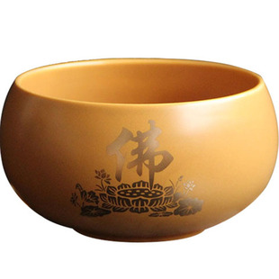 陶瓷碗钵窑变黄色寺庙僧人钵盂居士素食碗布袋佛禅心经碗禅修佛碗