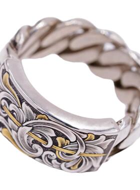 渡鸦原创林赛雕金925银嵌金戒指