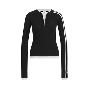 阿迪达斯三叶草假两件内搭运动修身圆领针织衫2026春女毛衣KS5333