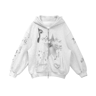 innomoood 睡前故事像素贴图印花原创卫衣加绒外套连帽宽松加厚