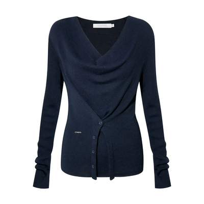 一字肩荡领设计排扣收腰针织衫