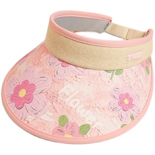 女孩可爱花朵空顶防晒帽儿童春游遮阳帽女童户外防紫外线大檐帽子