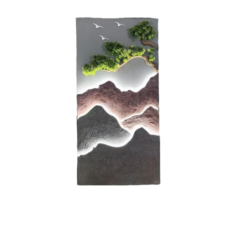 大气玄关装饰画壁灯入户门壁画迎客松走廊过道挂画3D立体岩板画