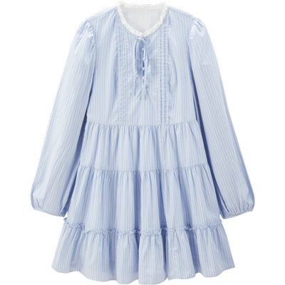 乐町甜美条纹娃娃裙秋季新款系带衬衫裙C2FAE3B10