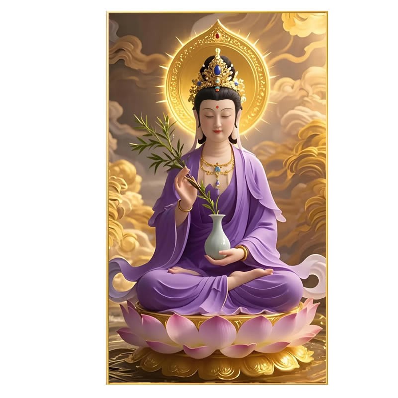 5d钻石画2026新款满钻紫衣观音菩萨坐莲滴水佛像粘贴钻十字绣客厅
