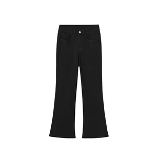 黑色微喇牛仔裤女冬季加绒大码胖mm弹力高腰显瘦梨形身材喇叭裤子